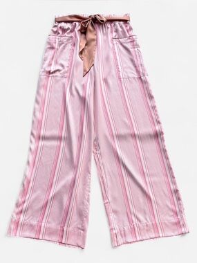 Victoria's Secret Striped Pajama Lounge Pants Wide Leg Satin High Waisted Belt